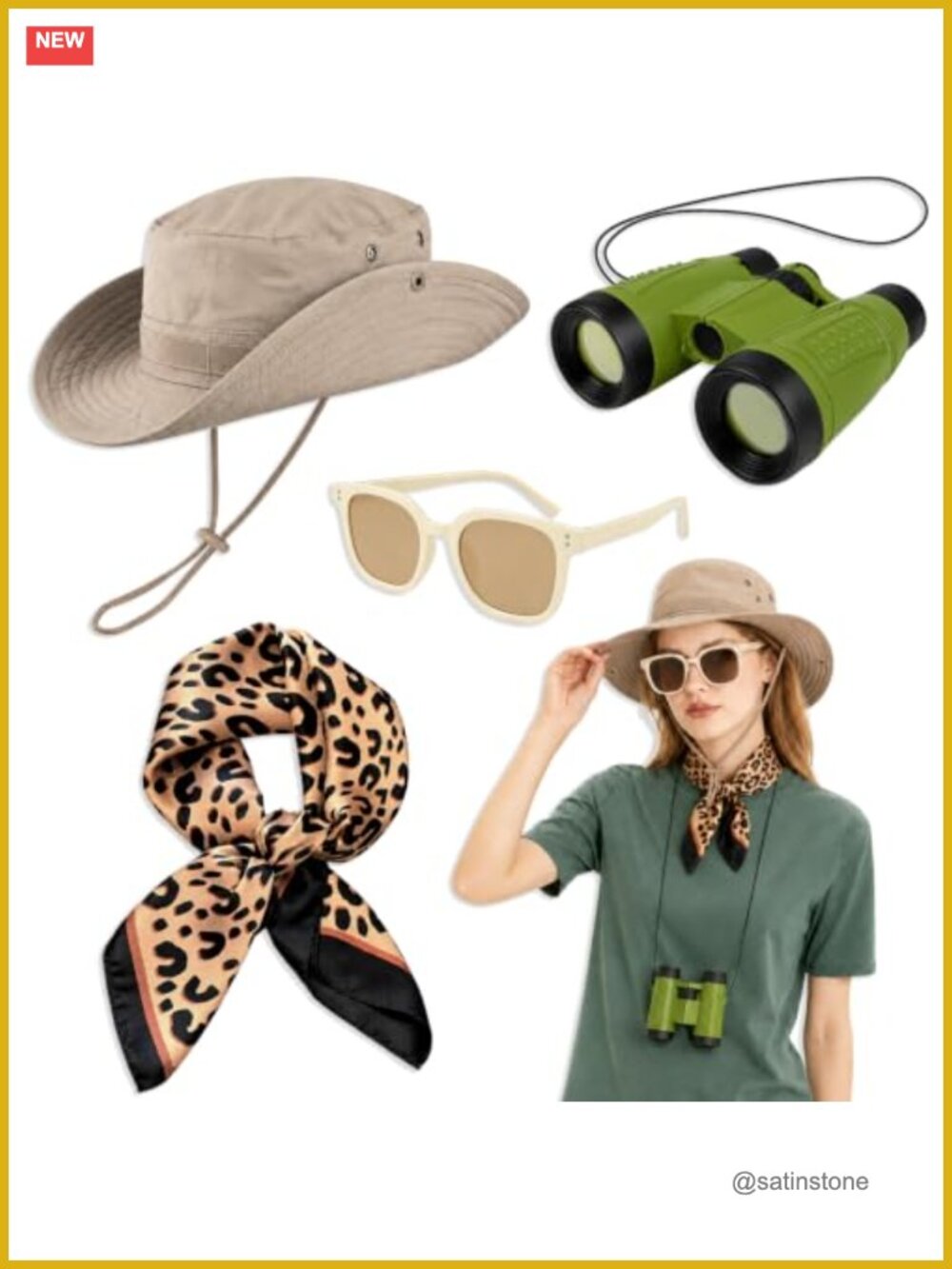 4 Pc Safari Zoo Keeper Costume Accessory Set Hat Scarf Sunglasses Binoculars